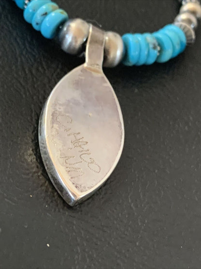 Zuni Turquoise Howlite Inlay Necklace Pendant | Sterling Silver | Authentic Native American Handmade | 02091