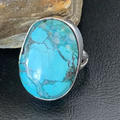 Men's Navajo Blue Spiderweb Turquoise Ring | Sterling Silver | Sz 10.5 | Authentic Native American Handmade | 1832