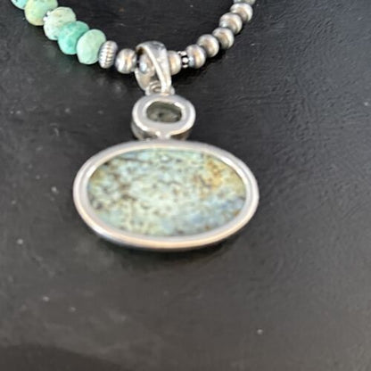 Navajo Sea Green Turquoise Multi-Stone Pendant Necklace | Authentic Native American Sterling Silver | 21" | 14477