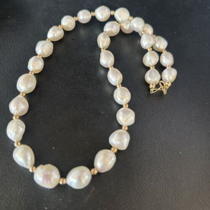 Native American White Freshwater Pearl Necklace | Gold Filled Beads | 20" | 14322 - Masha USA