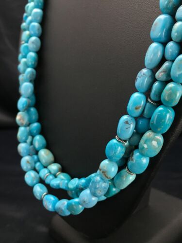 Navajo Nacozari Turquoise Nugget Bead Necklace | 3 Strand | 21" | Authentic Native American Handmade | 2763