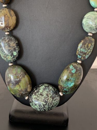 Navajo Graduated Sterling Silver Natural Blue Nugget Turquoise Necklace | Authentic Native American | 22" | 00622