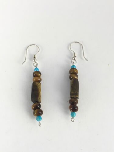 Navajo Turquoise & Tiger's Eye Earrings | Sterling Silver | Authentic Native American Handmade | 8863