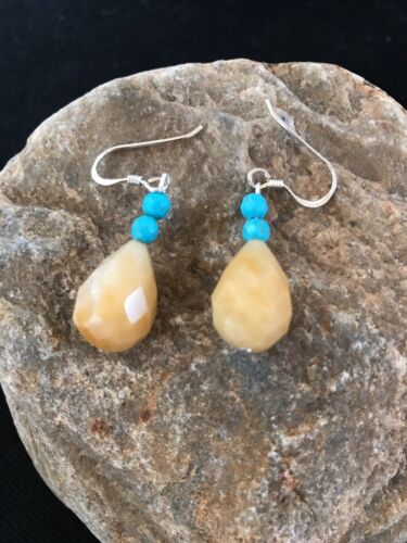 Navajo Turquoise & Jade Bead Dangle Earrings | Sterling Silver | Authentic Native American Handmade | 3817