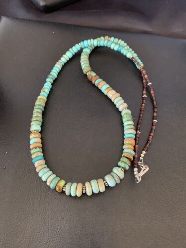 Navajo Pearls Royston Bead | Green Turquoise Necklace | Sterling Silver | 26" | Authentic Native American Handmade | 12533