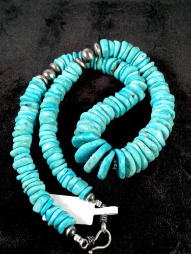 Authentic Navajo Sterling Silver & Turquoise Graduated Necklace | Native American Jewelry | 20" | 8692