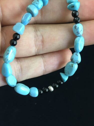 Southwestern | Blue Nugget Turquoise Onyx Necklace | Sterling Silver | 19" | 10021