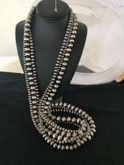 Navajo Pearls Sterling Silver Bead Necklace | 60" 3-Strand | Native American Handmade | 93960