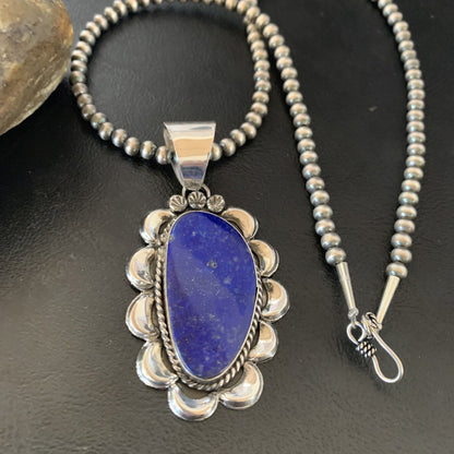 Native American Navajo Blue Lapis Pendant Necklace | Sterling Silver | 11673 - Masha USA