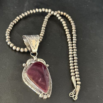 Navajo Purple Spiny Oyster Necklace Pendant for Women | Sterling Silver | Authentic Native American Handmade | 14661