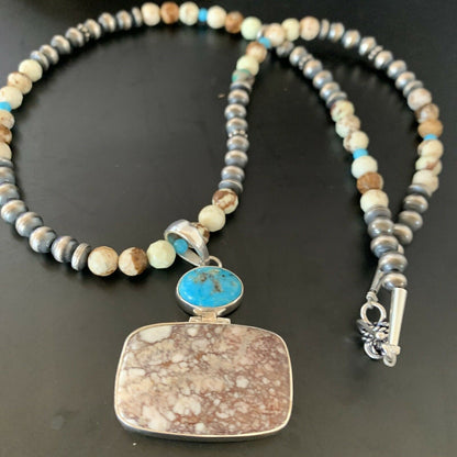 Navajo Multi-Stone Wild Horse Turquoise Necklace Pendant | Sterling Silver | Authentic Native American Handmade | 11375