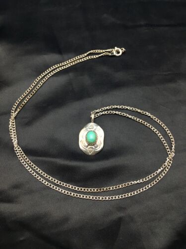 Navajo Turquoise Pendant Necklace | Sterling Silver | Authentic Native American Handmade | 19" Chain| 8955 - Masha USA