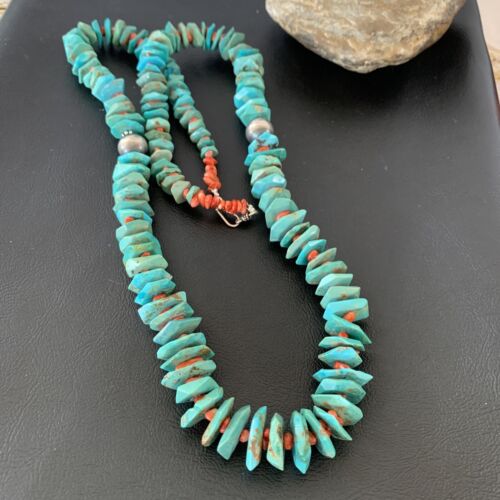 Authentic Navajo Green Turquoise & Spiny Oyster Necklace | Sterling Silver Pendant | 30" | 01852
