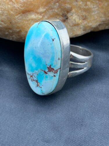 Navajo Blue Royston Turquoise Ring | Sterling Silver | Sz 9 | Authentic Native American Handmade | 10226