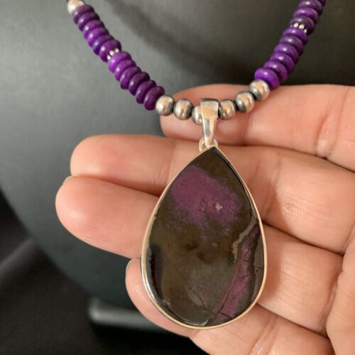 Women's Navajo Pearls Purple Sugilite Necklace Pendant | Sterling Silver | Authentic Native American Handmade | 13302