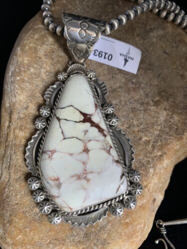 Men's Navajo Wild Horse Turquoise Pendant Necklace | Sterling Silver | Authentic Native American Handmade | 01934