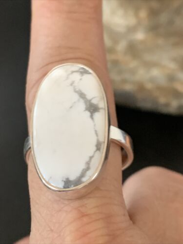 Navajo White Howlite Ring | Sterling Silver | Sz 10.5 | Authentic Native American Handmade | 11613