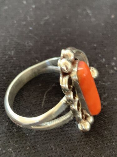 Navajo Red Coral Ring | Sterling Silver | Sz 9.5 | Authentic Native American Handmade | 01300