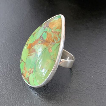 Navajo Green Mojave Turquoise Ring | Sterling Silver | Sz 8 | Authentic Native American Handmade | 11750