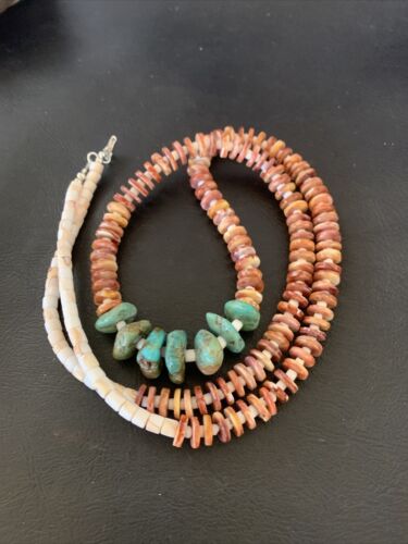 Navajo Turquoise | Purple Spiny Oyster | Pink Shell Necklace | Sterling Silver | Native American Handmade | 30" | 12255