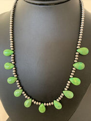 Navajo Green Mojave Turquoise Necklace | Sterling Silver | Authentic Native American Handmade | 01315