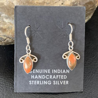 Navajo Orange Spiny Oyster Earrings | Sterling Silver | Authentic Native American Handmade | 12830 - Masha USA