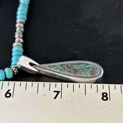 Navajo Blue Turquoise Pendant Necklace | Sterling Silver | 22" | Authentic Native American Handmade | 14603