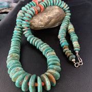 Navajo Green Turquoise & Spiny Oyster Necklace | Sterling Silver | Authentic Native American | 26" | 13908