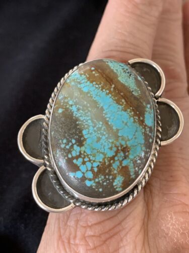 Native American Navajo Blue Turquoise Ring | Sterling Silver | Sz 11 | 128 - Masha USA
