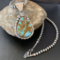Navajo Pearls Necklace with Blue Royston Turquoise Pendant | Sterling Silver | Native American Handmade | 10764