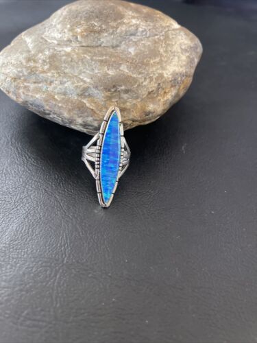 Native American Women's Navajo Blue Opal Ring | Sterling Silver | Sz 8 | 10308