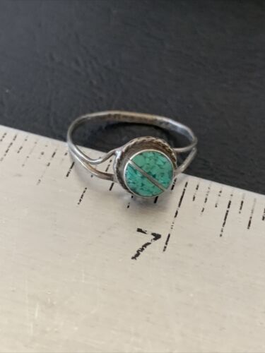 Navajo Green Turquoise Ring | Sterling Silver | Sz 7.5 | Authentic Native American Handmade | 10817