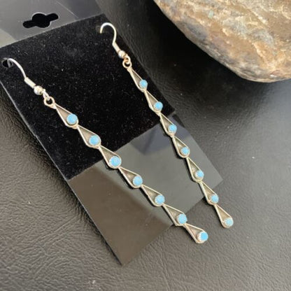 Navajo Green Turquoise Dangle Earrings | Sterling Silver | 3" Long | Authentic Native American Handmade | 12120