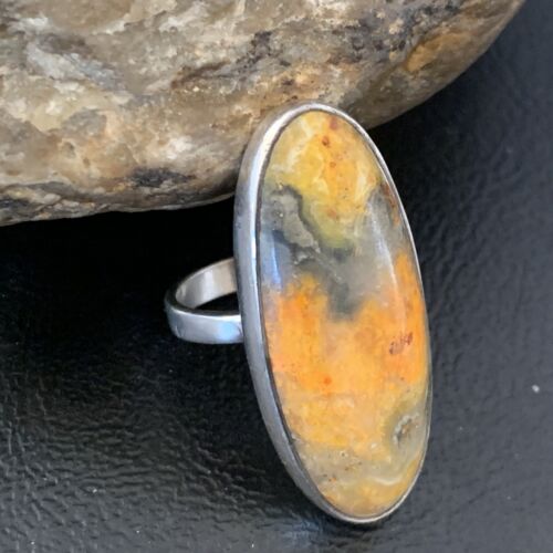 Navajo Bumble Bee Jasper Ring | Sterling Silver | Sz 8 Adjustable | Authentic Native American Handmade | 11545