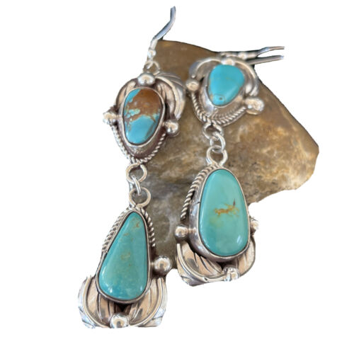 Native Navajo Sterling Silver Royston Turquoise Dangle Earrings 1166