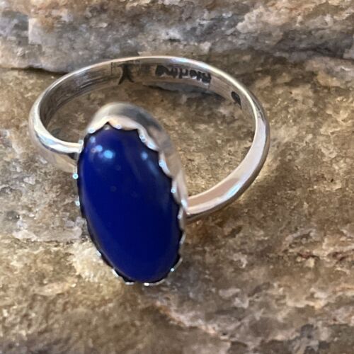 Native American Navajo Sterling Silver Navy Blue Lapis Ring | Sz 7 | 1131