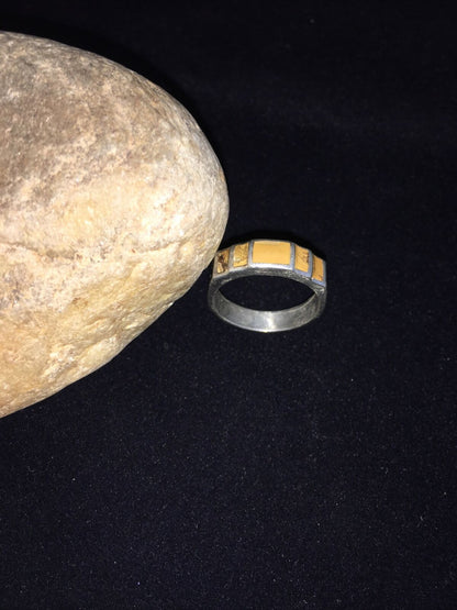 Navajo Yellow Turquoise Inlay Ring | Sterling Silver | Sz 11.5 | Authentic Native American Handmade | 1732