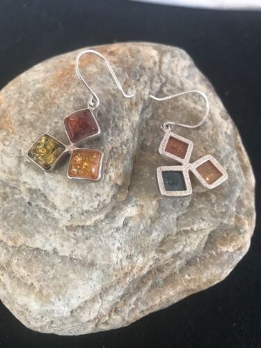Southwestern Navajo Gold Amber Earrings | Sterling Silver Handmade | 1" | 13105