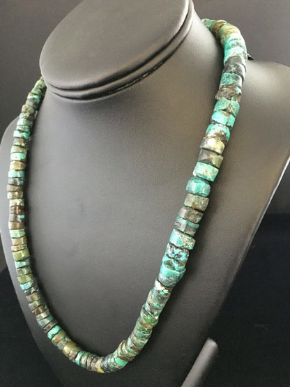 Navajo Blue Turquoise Heishi Necklace | Sterling Silver | Authentic Native American | 19" | 1754