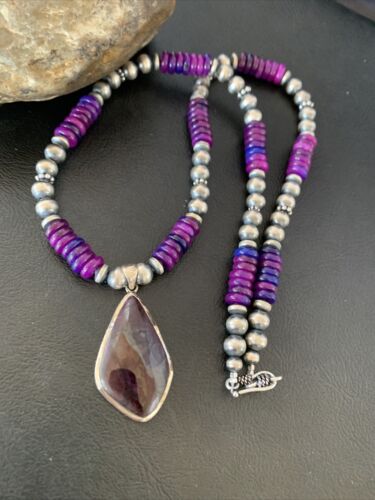 Navajo Pearls Purple Sugilite Necklace Pendant | Sterling Silver | Authentic Native American Handmade | 10328