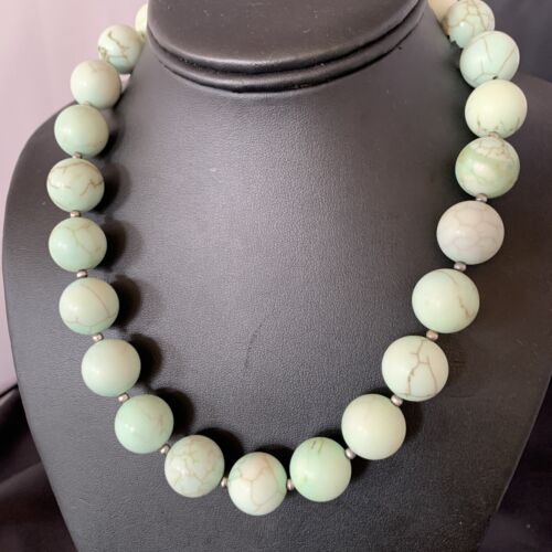 Native American Navajo Green Jade Bead Necklace | Sterling Silver | 16mm | 18" | 13263