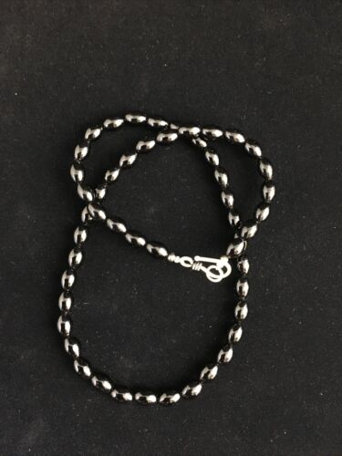 Navajo Black Onyx Necklace | Sterling Silver | 17" | Authentic Native American Handmade | 10030 - Masha USA