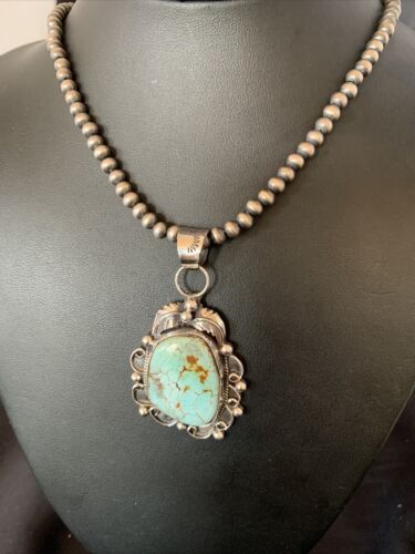 Men's Navajo Blue Dry Creek Turquoise Pendant Necklace | Sterling Silver | 12968