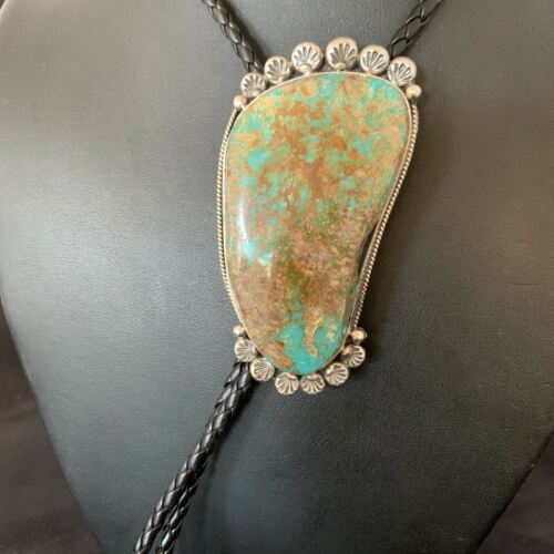 Navajo Royston Turquoise Bolo Tie | Sterling Silver | Authentic Native American Handmade | 12363