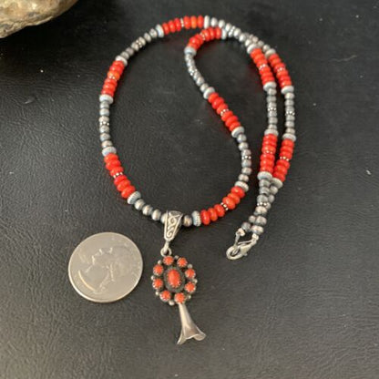 Authentic Navajo Red Coral Naja Pendant Necklace | Sterling Silver | Southwestern Style | 13881