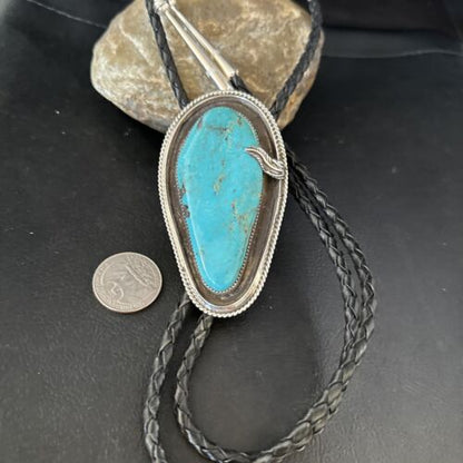 Native American Men's Bolo Tie | Blue Kingman Turquoise | Sterling Silver | Navajo Handmade | 14525