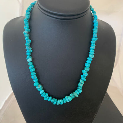 Navajo Kingman Turquoise Necklace | Sterling Silver | Authentic Native American Handmade | 18" | 1965 - Masha USA