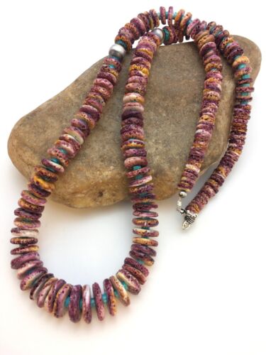 Navajo Purple Spiny Oyster & Turquoise Necklace | Sterling Silver | Authentic Native American | 32" | 8886