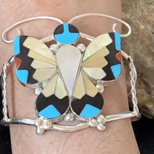 Zuni Butterfly Cuff Bracelet | Turquoise, Mother of Pearl, Onyx | Sterling Silver | 12835