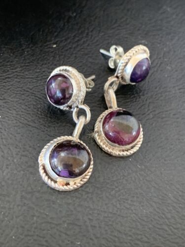 Navajo Purple Sugilite Post Dangle Earrings | Sterling Silver | Authentic Native American Handmade | 1598